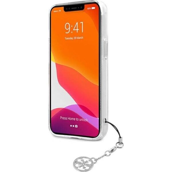 Guess Etui Guess GUHCP13LKB4GGR Apple iPhone 13 Pro Transparent hardcase 4G Grey Strap Charm