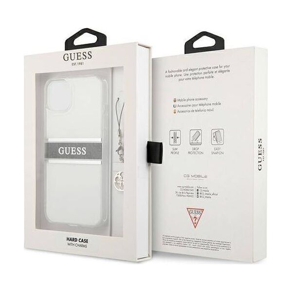 Guess Etui Guess GUHCP13SKB4GGR Apple iPhone 13 mini Transparent hardcase 4G Grey Strap Charm