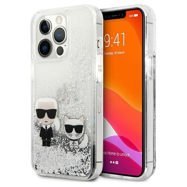 Karl Lagerfeld Etui Karl Lagerfeld KLHCP13XGKCS Apple iPhone 13 Pro Max srebrny/silver hardcase Liquid Glitter Karl&Choupette