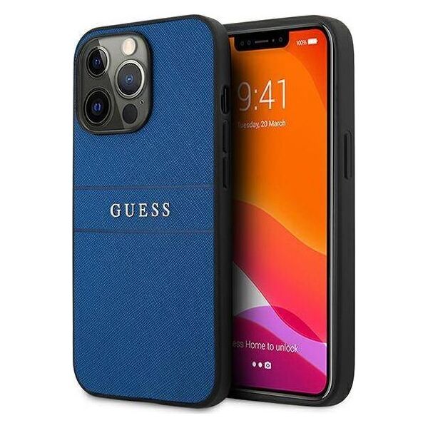 Guess Guess Saffiano Metal Logo Stripes - Etui iPhone 13 Pro (niebieski)