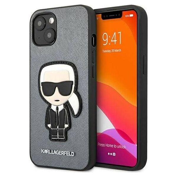 Karl Lagerfeld Karl Lagerfeld KLHCP13SOKPGiPhone 13 mini 5,4" srebrny/silver hardcase Saffiano Ikonik Karl`s Patch