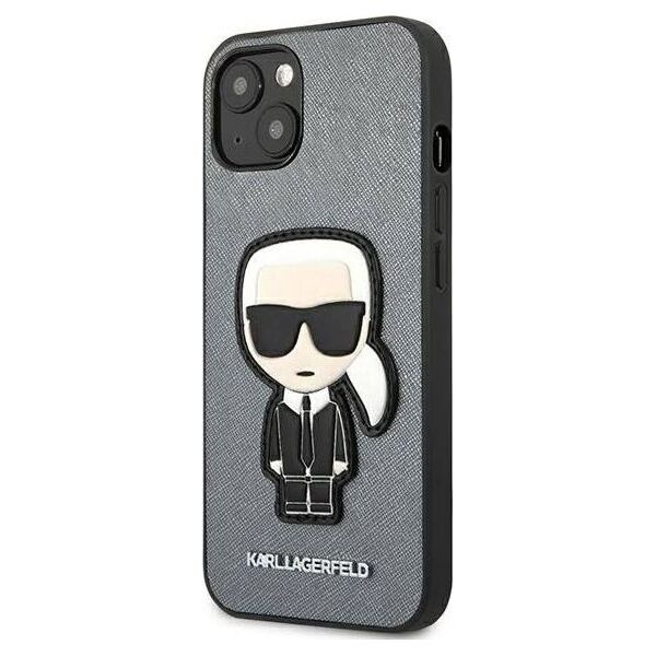 Karl Lagerfeld Karl Lagerfeld KLHCP13SOKPGiPhone 13 mini 5,4" srebrny/silver hardcase Saffiano Ikonik Karl`s Patch