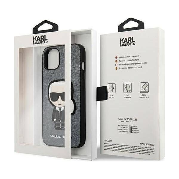 Karl Lagerfeld Karl Lagerfeld KLHCP13SOKPGiPhone 13 mini 5,4" srebrny/silver hardcase Saffiano Ikonik Karl`s Patch