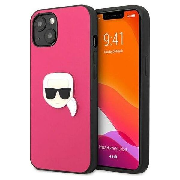 Karl Lagerfeld Karl Lagerfeld KLHCP13SPKMP iPhone 13 mini 5,4" różowy/pink hardcase Leather Ikonik Karl`s Head Metal