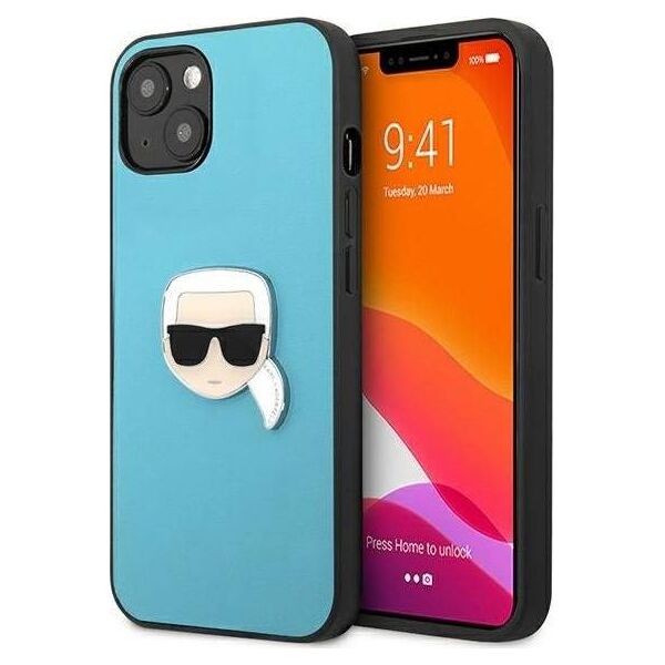 Karl Lagerfeld Karl Lagerfeld KLHCP13SPKMB iPhone 13 mini 5,4" niebieski/blue hardcase Leather Ikonik Karl`s Head Metal