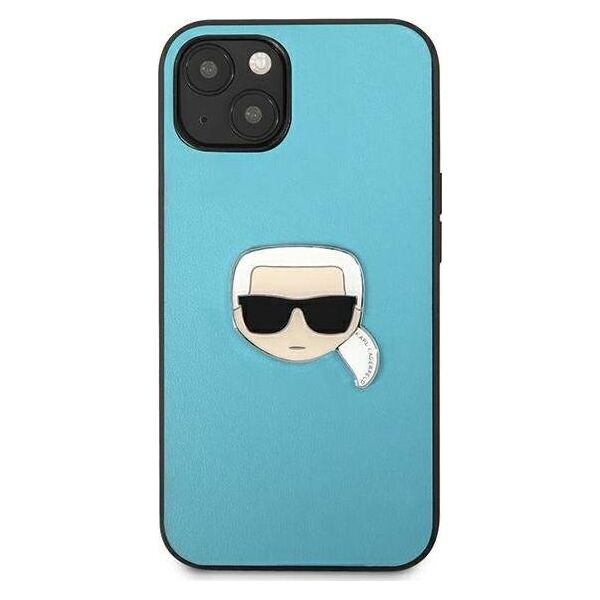Karl Lagerfeld Karl Lagerfeld KLHCP13SPKMB iPhone 13 mini 5,4" niebieski/blue hardcase Leather Ikonik Karl`s Head Metal