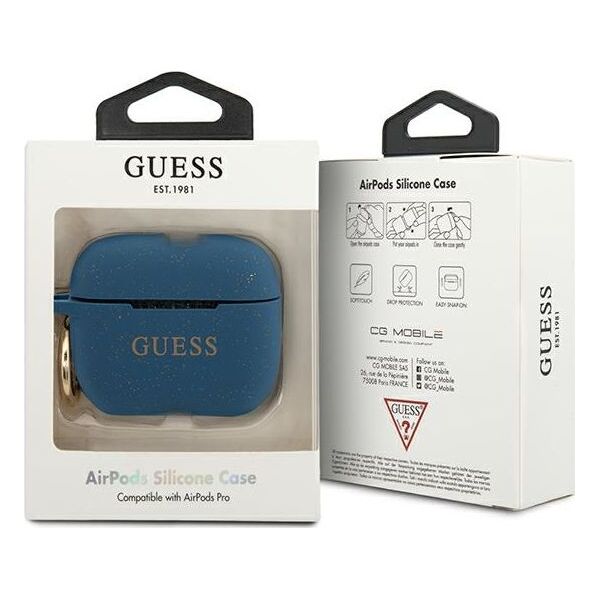 Guess Etui ochronne GUACAPSILGLBL Silicone Glitter do AirPods Pro granatowe