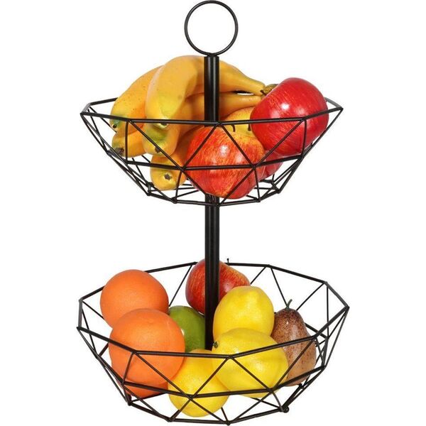 Vilde Koszyk na owoce i warzywa kosz metalowy czarny miska 2-poziomowy loft 43 cm