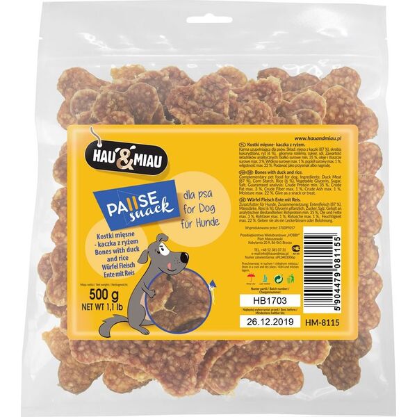 Hau&Miau HAU&MIAU HM-8115 KOSTKI MIĘSNE - KACZKA Z RYŻEM 500 G