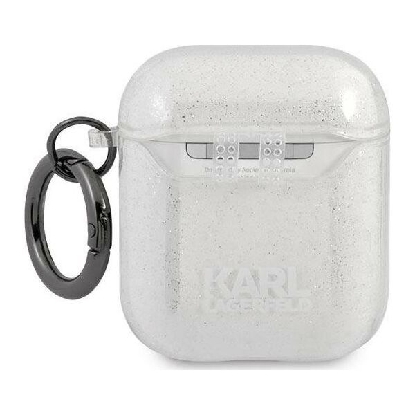 Karl Lagerfeld Etui ochronne KLA2UKHGS Glitter Karl`s Head do AirPods 1/2 srebrne