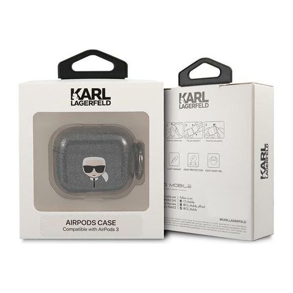 Karl Lagerfeld Etui ochronne KLA3UKHGK Glitter Karl`s Head do AirPods 3 szare