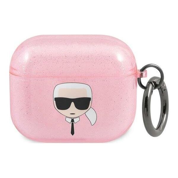 Karl Lagerfeld Etui ochronne KLA3UKHGP Glitter Karl`s Head do AirPods 3 różowe