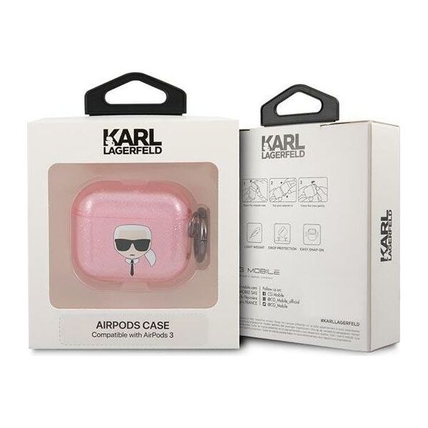 Karl Lagerfeld Etui ochronne KLA3UKHGP Glitter Karl`s Head do AirPods 3 różowe