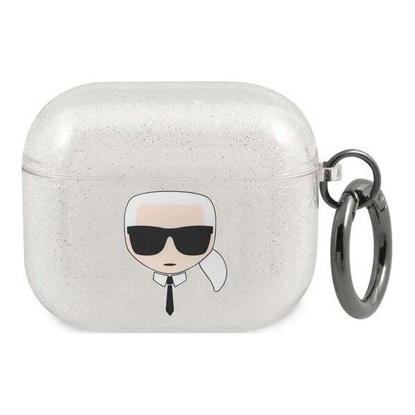 Karl Lagerfeld Etui ochronne KLA3UKHGS Glitter Karl`s Head do AirPods 3 srebrne
