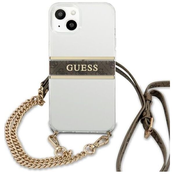 Guess Etui Guess GUHCP13SKC4GBGO Apple iPhone 13 mini Transparent hardcase 4G Brown Strap Gold Chain
