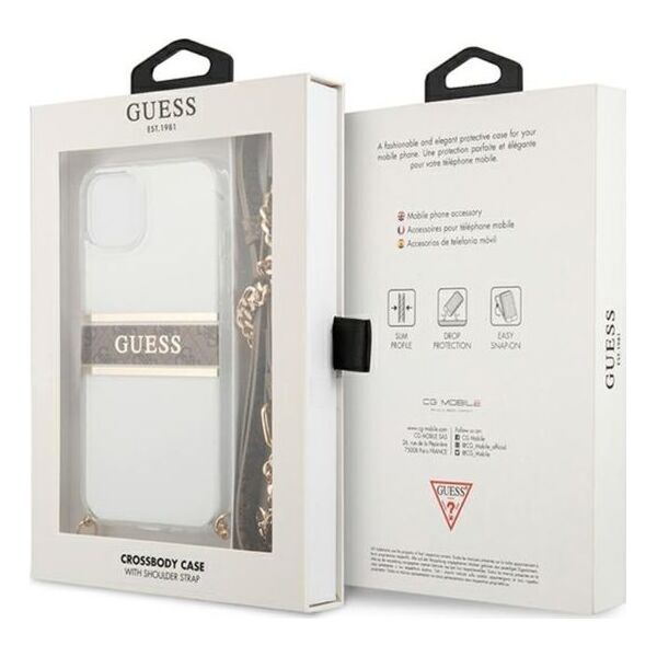 Guess Etui Guess GUHCP13SKC4GBGO Apple iPhone 13 mini Transparent hardcase 4G Brown Strap Gold Chain