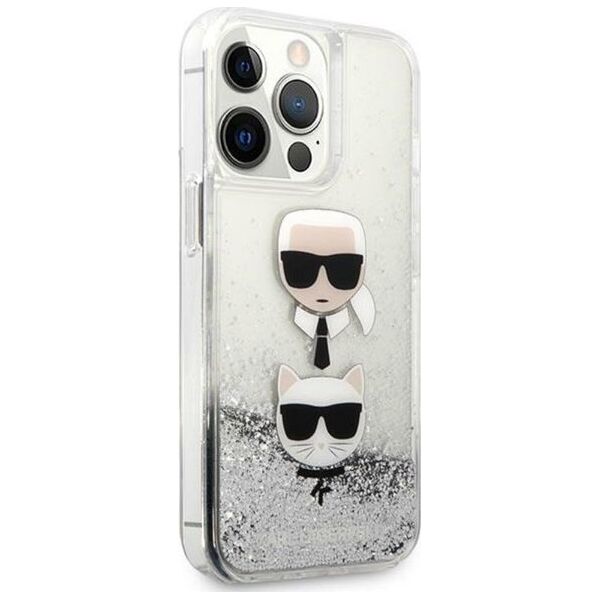 Karl Lagerfeld Etui Karl Lagerfeld KLHCP13LKICGLS Apple iPhone 13 Pro srebrny/silver hardcase Liquid Glitter Karl&Choupette Head