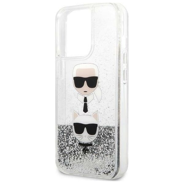 Karl Lagerfeld Etui Karl Lagerfeld KLHCP13LKICGLS Apple iPhone 13 Pro srebrny/silver hardcase Liquid Glitter Karl&Choupette Head