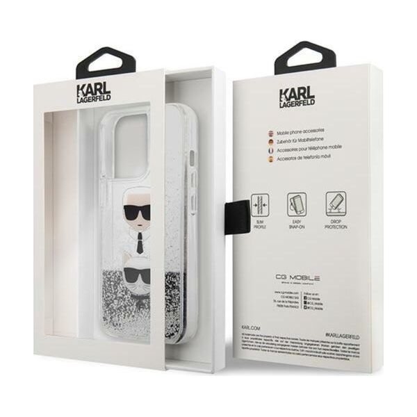 Karl Lagerfeld Etui Karl Lagerfeld KLHCP13LKICGLS Apple iPhone 13 Pro srebrny/silver hardcase Liquid Glitter Karl&Choupette Head