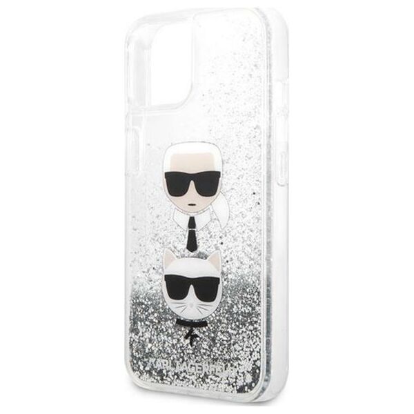 Karl Lagerfeld Etui Karl Lagerfeld KLHCP13SKICGLS Apple iPhone 13 mini srebrny/silver hardcase Liquid Glitter Karl&Choupette Head