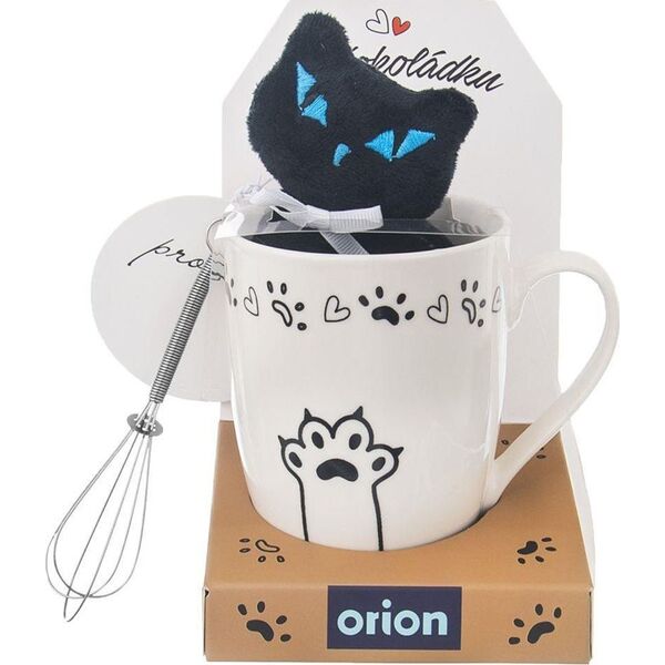 Orion Kubek z uchem do kawy herbaty kakao ceramiczny dekor kot maskotka kotek zestaw 3 elementy