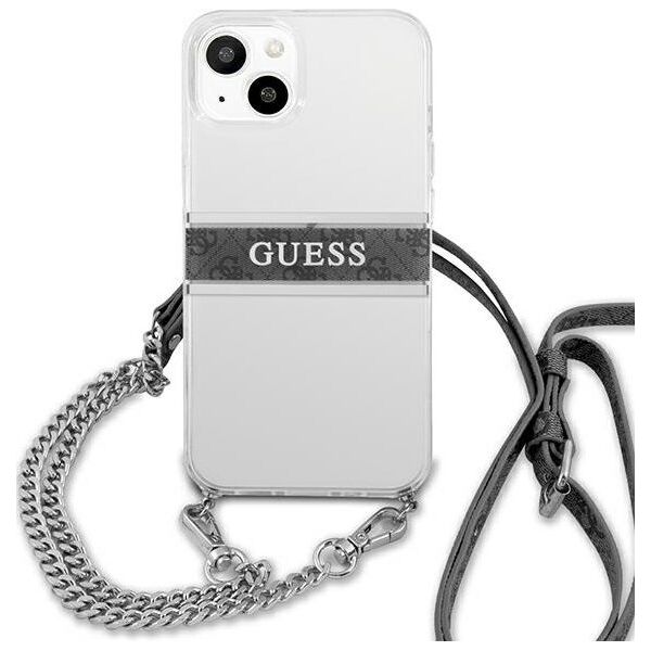 Guess Guess GUHCP13SKC4GBSI iPhone 13 mini 5,4" Transparent hardcase 4G Grey Strap Silver Chain