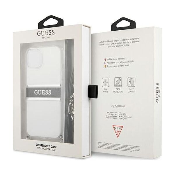 Guess Guess GUHCP13SKC4GBSI iPhone 13 mini 5,4" Transparent hardcase 4G Grey Strap Silver Chain