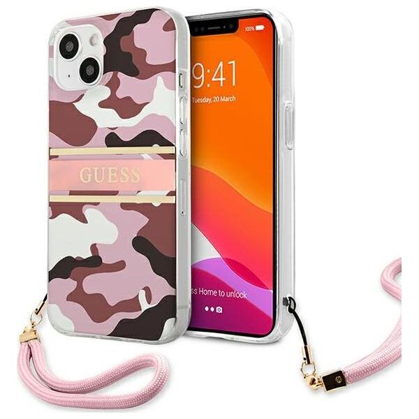 Guess Guess GUHCP13SKCABPI iPhone 13 mini 5,4" różowy/pink hardcase Camo Strap Collection