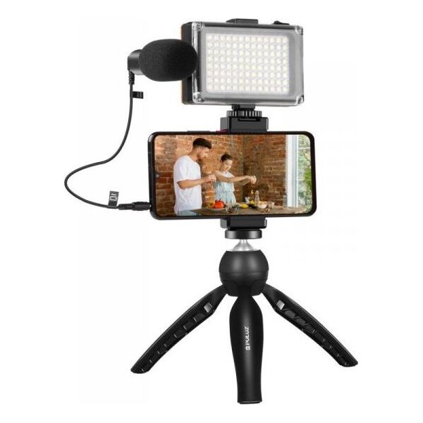 Statyw Puluz Puluz Zestaw do nagrywania live statyw + lampa LED + mikrofon + klamra na telefon PKT3132B