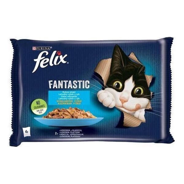 Nestle FELIX sasz.4x85g FANTASTIC RYBNE SMAKI ŁOSOŚ Z GŁADZICĄ w galaretce /12