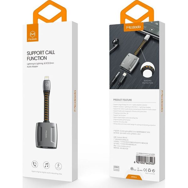 Adapter USB Mcdodo CA-6340 Lightning - Jack 3.5mm Szary