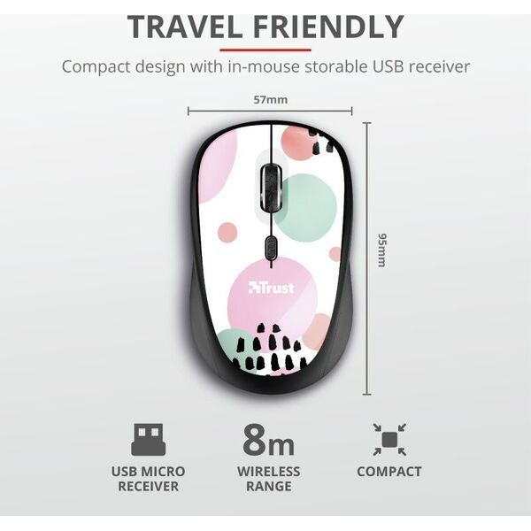 Mysz Trust YVI Pink Circles (24441)