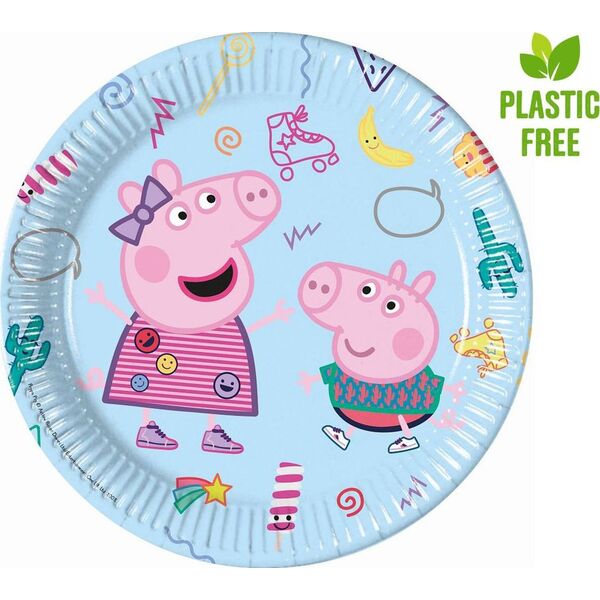PROCOS Talerzyki papierowe Świnka Peppa, 23 cm, 8 szt. (plastic-free)
