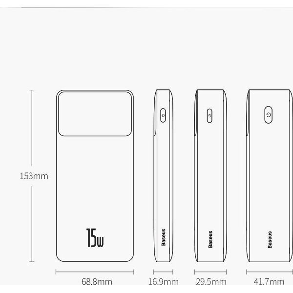Powerbank Baseus Bipow Digital Display 15W 10000mAh Biały