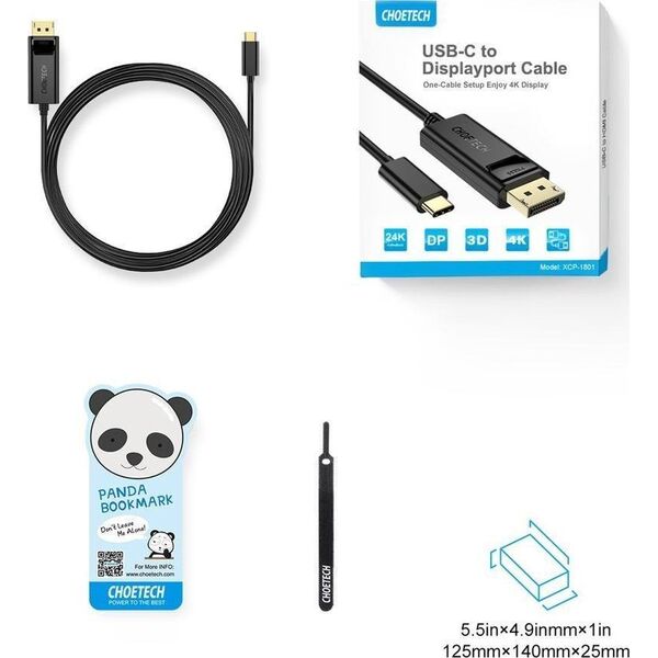 Kabel USB Choetech USB-C - DisplayPort 1.8 m Czarny (6971824971569)