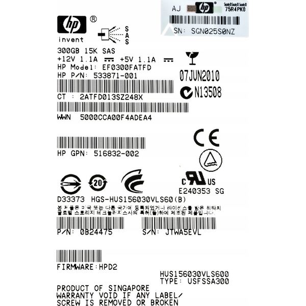 Dysk serwerowy HP 300GB 3.5'' SAS-2 (6Gb/s)  (EF0300FATFD)