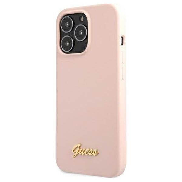 Guess Guess GUHMP13XLSLMGLP iPhone 13 Pro Max 6,7" jasnoróżowy/light pink hardcase Silicone Script Gold Logo Magsafe