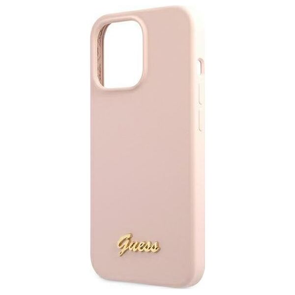 Guess Guess GUHMP13XLSLMGLP iPhone 13 Pro Max 6,7" jasnoróżowy/light pink hardcase Silicone Script Gold Logo Magsafe