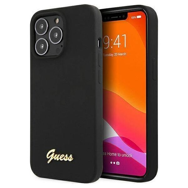 Guess Guess GUHMP13XLSLMGBK iPhone 13 Pro Max 6,7" black/czarny hardcase Silicone Script Gold Logo