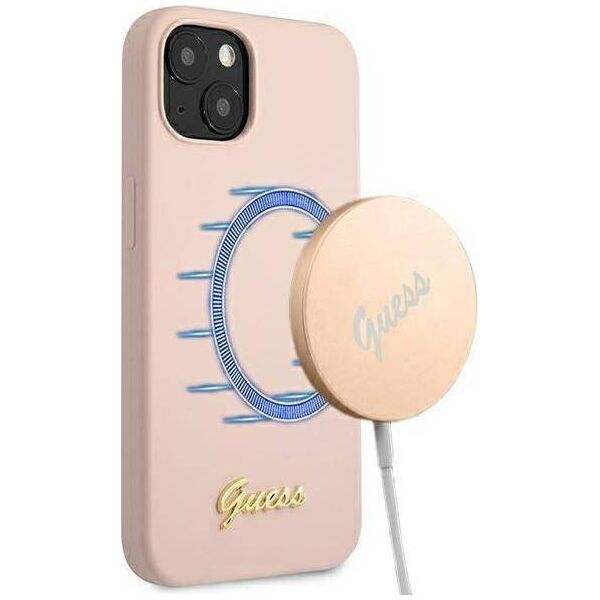 Guess Guess GUHMP13MLSLMGLP iPhone 13 6,1" jasnoróżowy/light pink hardcase Silicone Script Gold Logo Magsafe