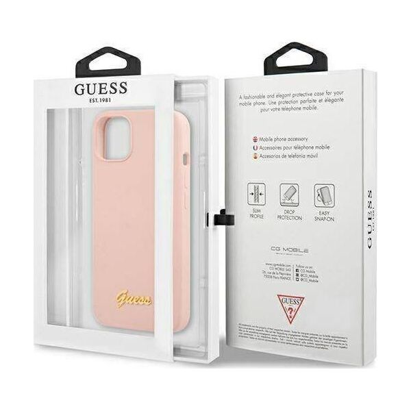 Guess Guess GUHMP13MLSLMGLP iPhone 13 6,1" jasnoróżowy/light pink hardcase Silicone Script Gold Logo Magsafe