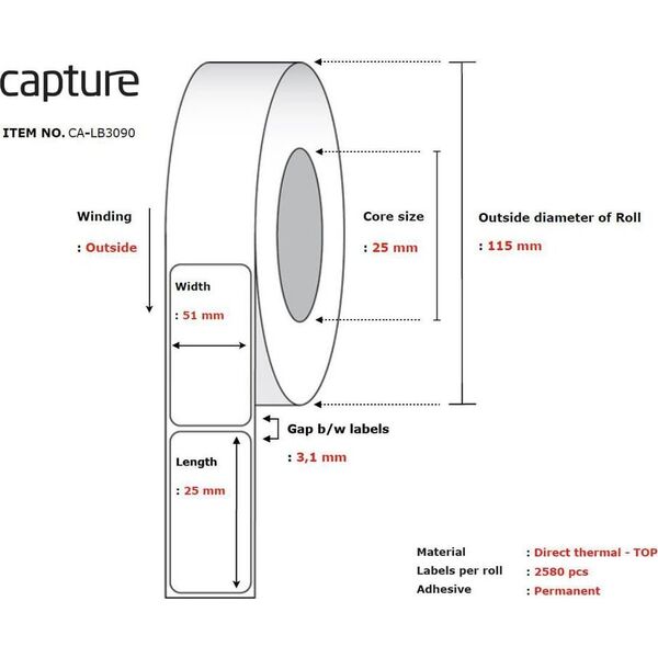 Capture Label 51x25, Core 25,