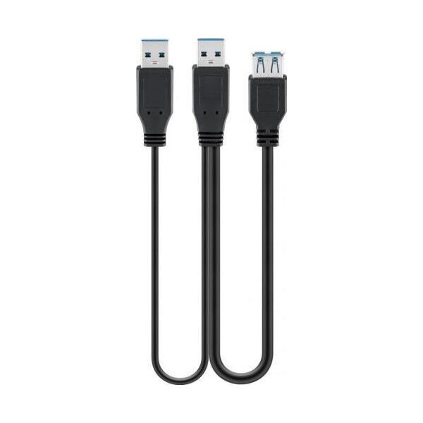 Kabel USB Goobay USB-A - 2x USB-A 0.3 m Czarny (RB95749)