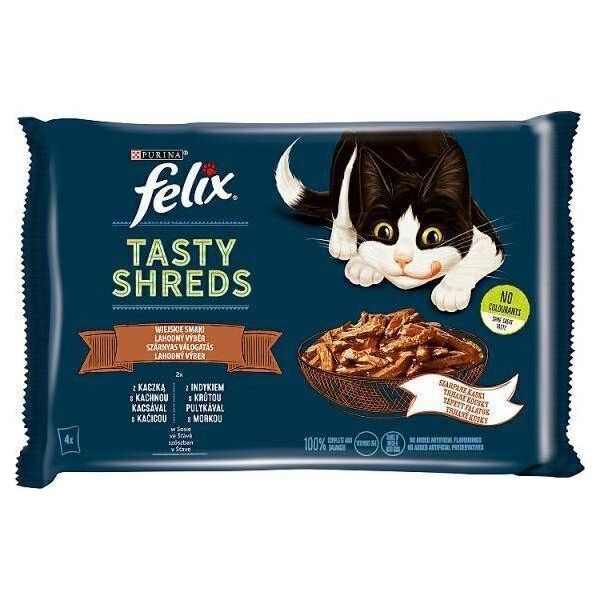 Felix FELIX sasz.4x80g TASTY SHREDS KACZKA& INDYK wiejskie smaki w sosie /12