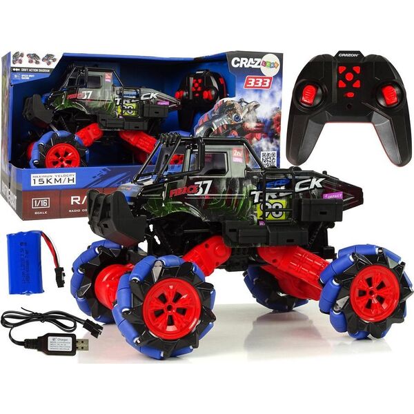 LeanToys Auto Terenowe Drift Zdalnie Sterowane 1:16 Niebieskie 2.4G Obrót 360 Stopni