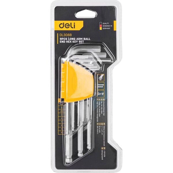 Deli Zestaw kluczy imbusowych długich Deli Tools EDL3088, 1.5-10mm (srebrny)