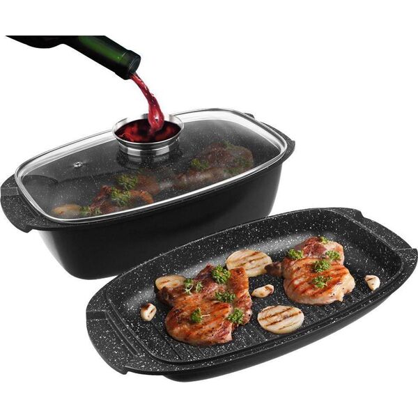Orion Brytfanna granitowa do pieczenia smażenia garnek z pokrywą patelnia grillowa 3w1 GRANDE 5 l
