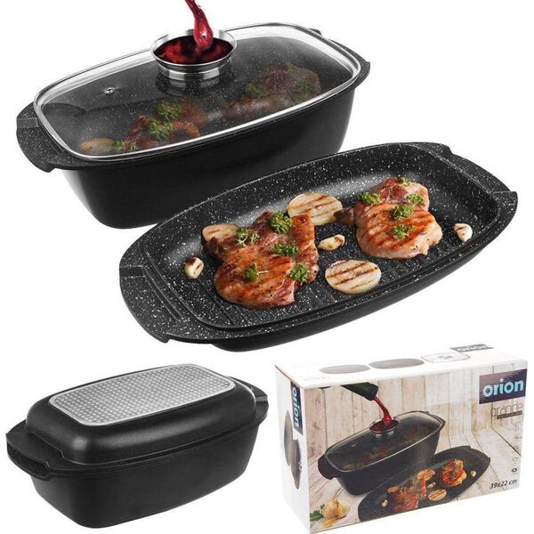 Orion Brytfanna granitowa do pieczenia smażenia garnek z pokrywą patelnia grillowa 3w1 GRANDE 5 l