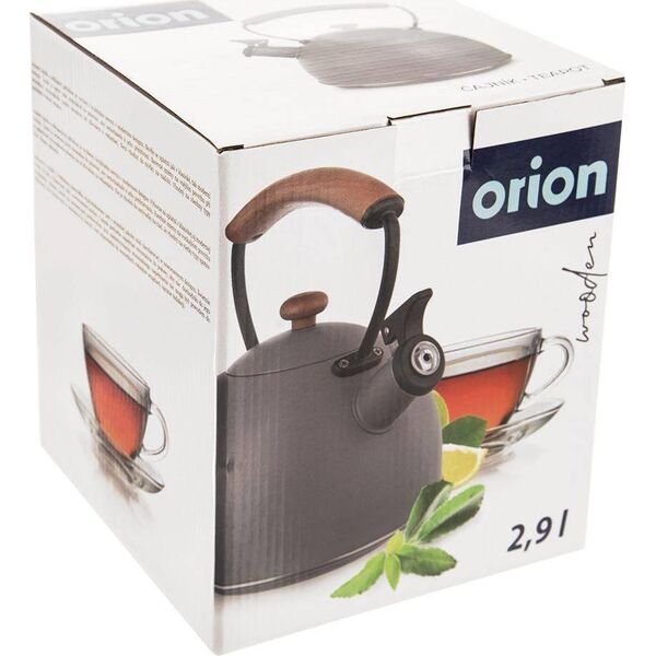 Orion Czajnik stalowy tradycyjny z gwizdkiem gaz indukcja szary WOODEN 2,9 l