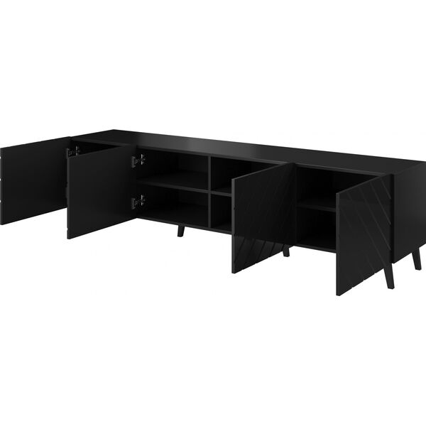 Cama Meble Szafka RTV ABETO 200x42x52 czarny/czarny połysk